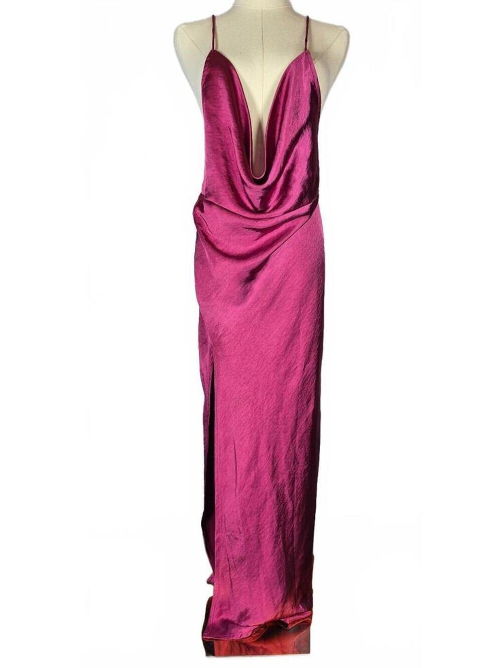 NWT Lioness Walk The Line Pink Satin Midi Dress Large